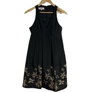Tibi floral‎ dress lined black metallic floral detail v neck pleated cocktail 4